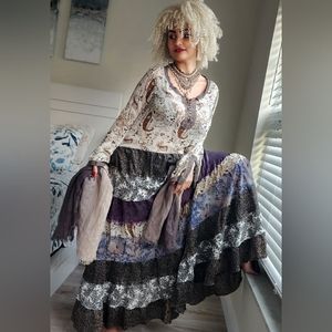 Boho Chic Maxi Dress Free People Top Antique Vintage Upcycled 100% Silk